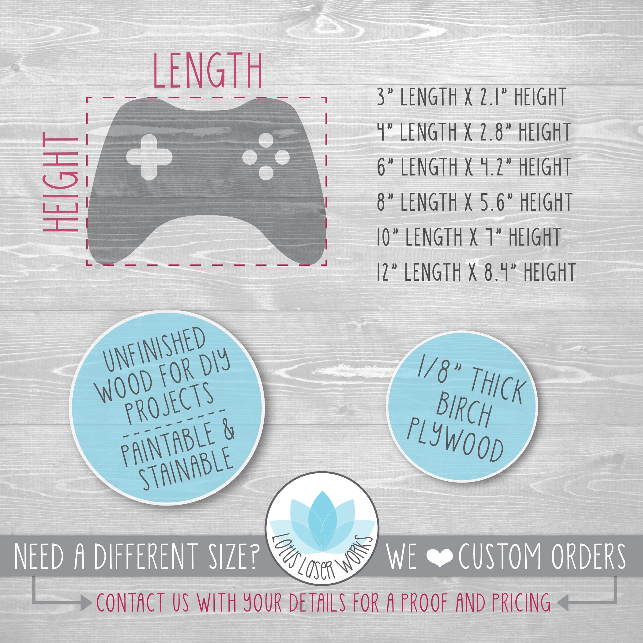 Video Game Controller Shape: Unfinished Wood Cutouts for Crafts, Laser ...