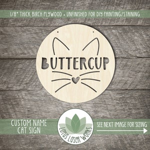 Custom Name Cat Sign With Whiskers And Ears, Personalized Cat Wall Hanging, Wood Cat Home Decor