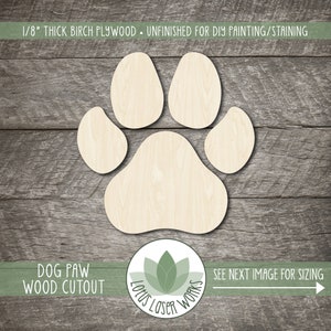 Dog Paw Print Wood Cutout, Blank Wood Shapes For Crafts, Wooden Dog Foot Print