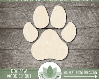 Dog Paw Print Wood Cutout, Blank Wood Craft Shapes, Wooden Dog Foot Print Shape, Wood Animal Shapes