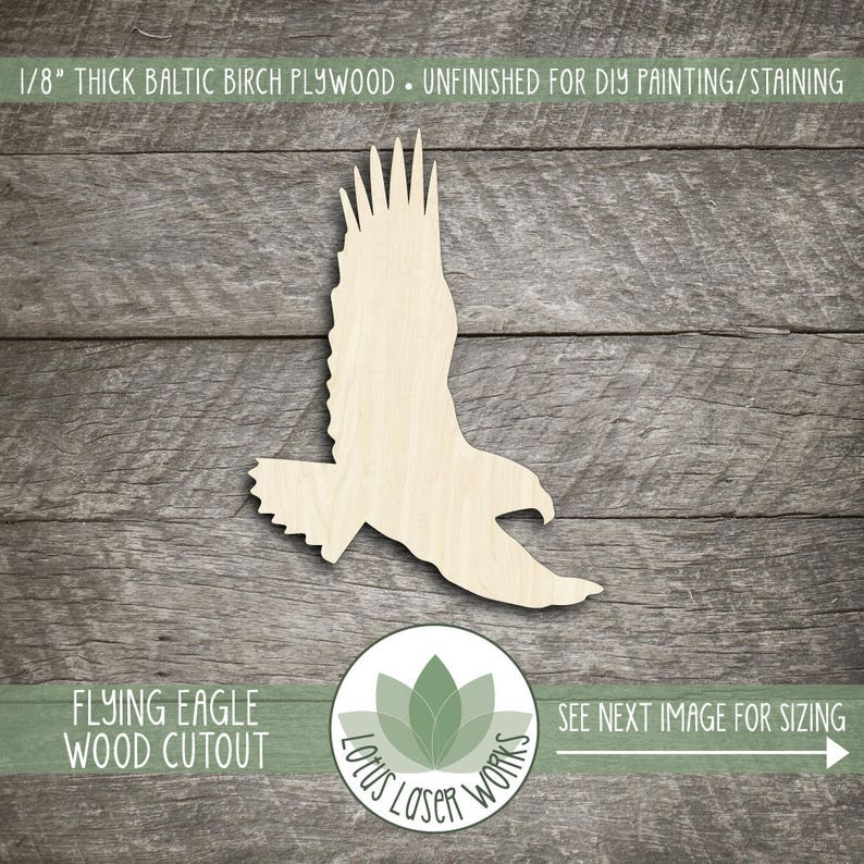 Unfished Wood Shapes For DIY Projects Laser Cut Wooden Eagle Many Size Options Availalbe Flying Eagle Wood Cutout Shape