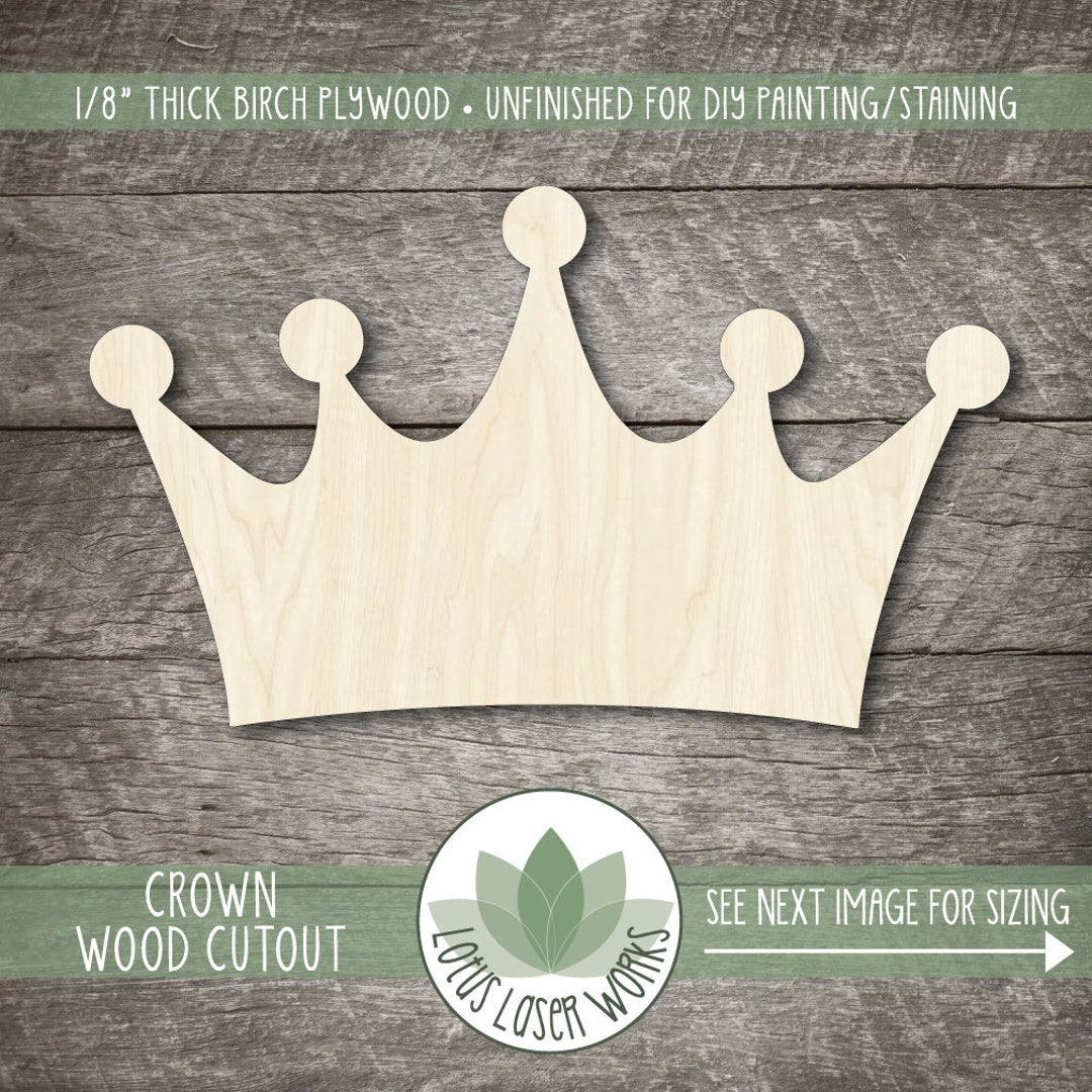 Crown Shape, Unfinished Wood Craft Blanks, Laser Cut Wooden Princess