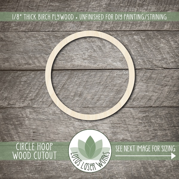 Wood Hoop Ring Craft Cutout, Unfinished Wood Blanks, Laser Cut Wooden Circle Hoop Shape, Wood Craft Supply, Embellishment