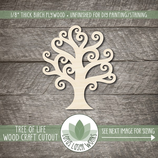 Tree Of Life Wood Cutout, Unfinished Wood Craft Blanks, Laser Cut Wooden Spiral Tree Shape, Wood Craft Supplies