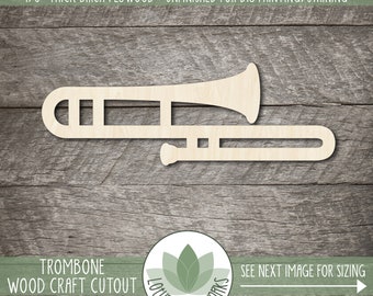 Wood Trombone Cutout - Unfinished Wooden Craft Blanks - Laser Cut Shapes