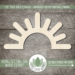 Rising Sun Wooden Shape, DIY Craft Embellishment, Unfinished Wood Blanks, Laser Cut Setting Sun Wood Cut Out