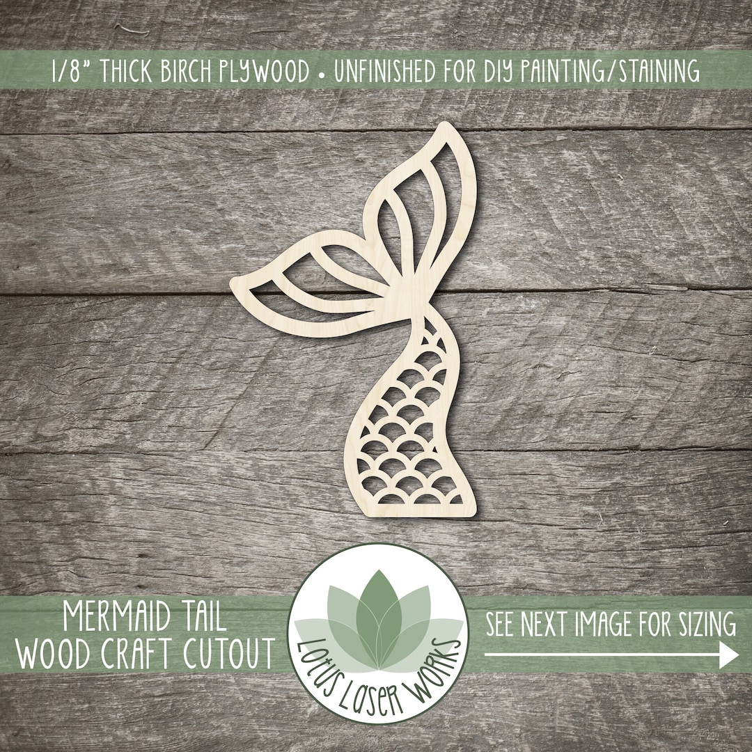 Mermaid Tail - Unfinished Wood Laser Cut Shapes for Craft Projects ...
