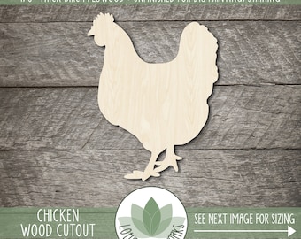 Chicken: Wood Craft Cutout, Unfinished Laser Cut Wooden Shapes, Farm Themed Blanks