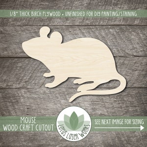 Mouse Wood Cutout, Unfinished Wood Craft Blanks, Laser Cut Wooden Field Mouse Shape, Wood Craft Supplies