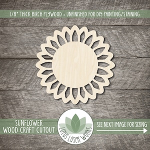Sunflower Wood Shape, Unfinished Wood Craft Blanks, Laser Cut Wooden Flower Cutouts, DIY Craft Supplies