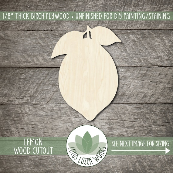 Lemon with leaf shape Wooden cut out shapes for crafts and decorations Unfinished wood shapes Fruit cutouts 