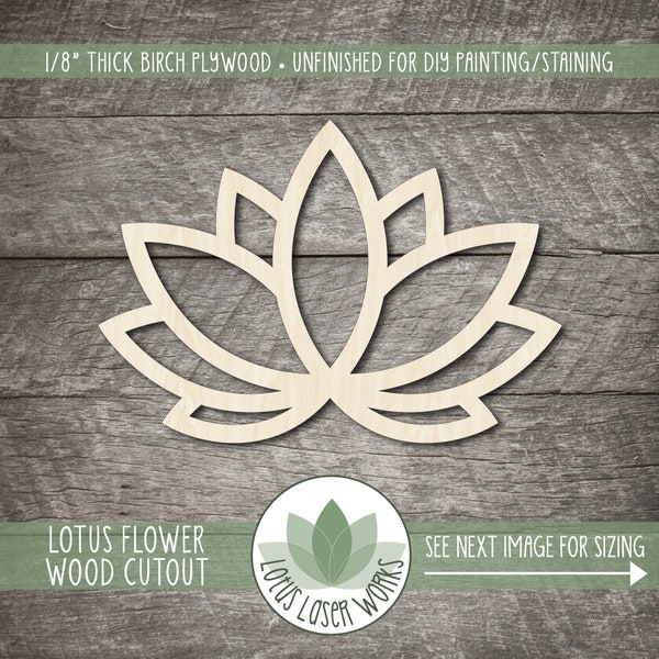 Wood Lotus Flower Cutout, Unfinished Wood Blanks, Laser Cut Wooden Lotus Flower Shape, DIY Craft Embellishment