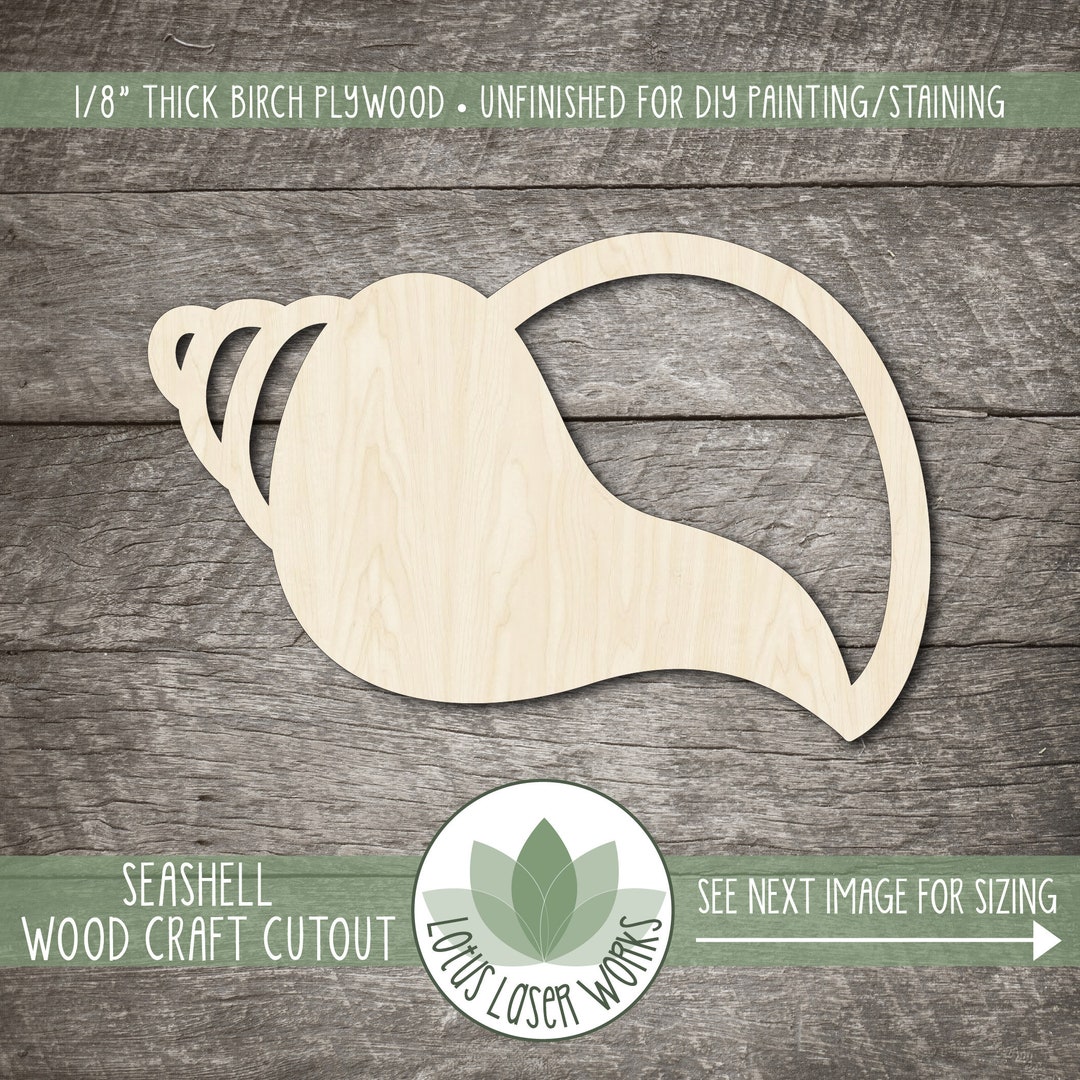 Seashell Wood Cutout, Unfinished Wood Craft Blanks, Laser Cut Wooden ...