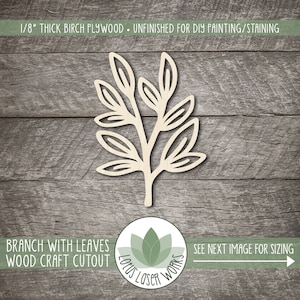 Birch Plywood Branch with Leaves: Unfinished Wood Cutout