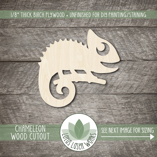 Chameleon Wood Shape, Laser Cut Wooden Blanks, Unfinished Craft Cutouts