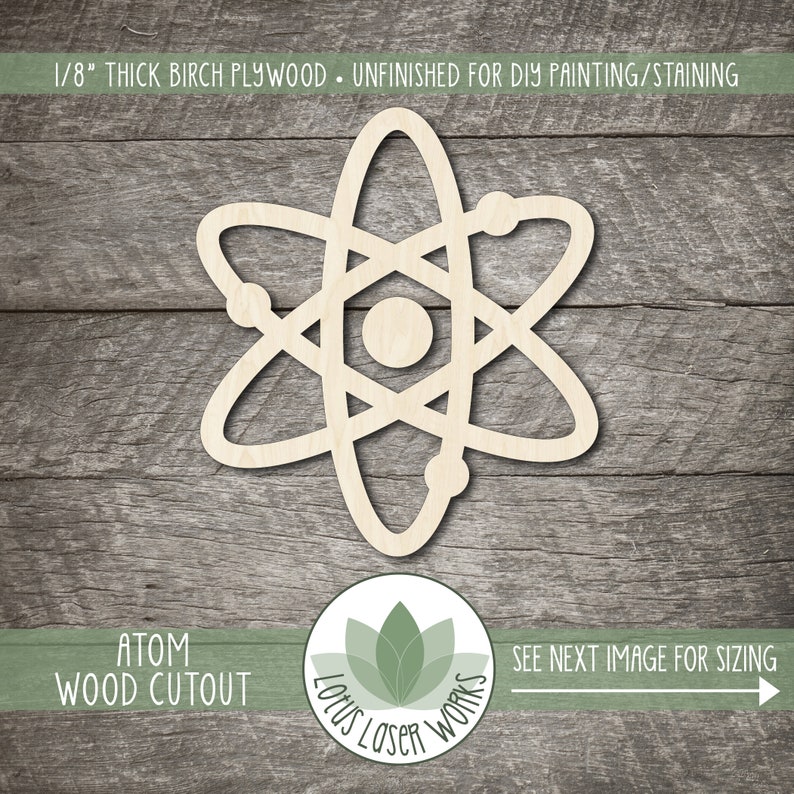 Atom Wood Cutout Laser Cut Wooden Science Shapes Unfinished Etsy