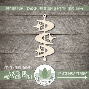 Mid-Century Modern Wood Ornament Blank: Geometric Laser Cut Birch