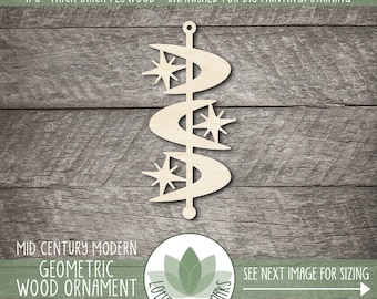 Mid-Century Modern Wood Ornament Blank: Geometric Laser Cut Birch