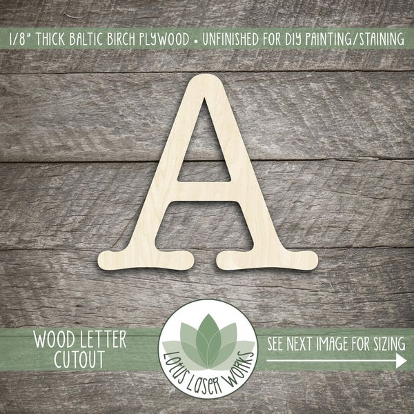 Wood Letter or Number Cut Out, Unfinished Wood Letter Laser Cut Shape, DIY Craft Supply, Many Size Options, All Letters & Numbers Available