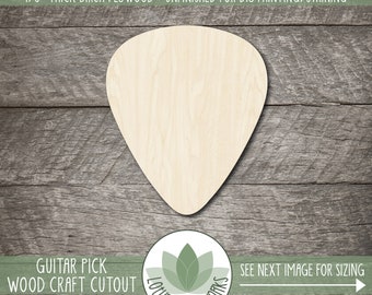 Guitar Pick Wood Cutout, Laser Cut Craft Shapes, Unfinished Wooden Blanks