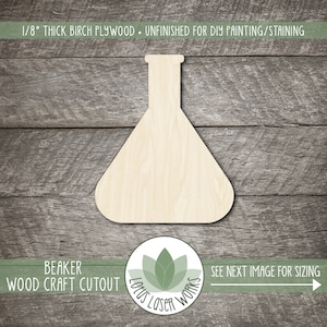 Wood Beaker Craft Cutout, Science Themed Shapes For DIY Projects, Painting Blanks