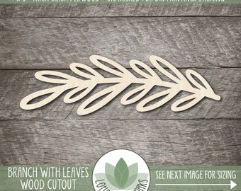 Birch Plywood Branch with Leaves: Unfinished Wood Cutout