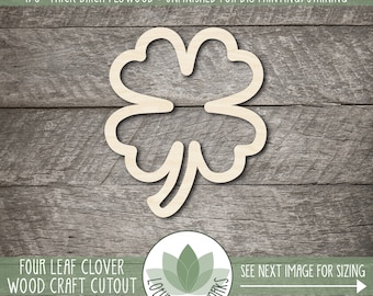 Four Leaf Clover Cutout - Laser Cut Wood Shapes, Unfinished Craft Blanks For DIY Projects