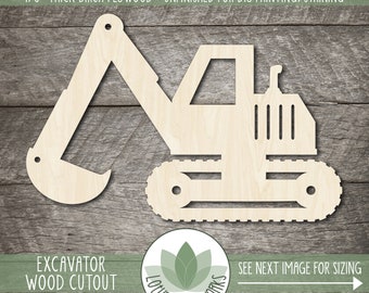 Excavator Wood Cutout, Unfinished Wood Blanks, DIY Craft Embellishment, Laser Cut Wooden Construction Truck Shapes