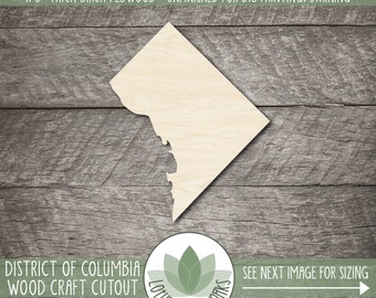 Washington DC Wood Cutout, Unfinished Wood Craft Blanks, Laser Cut Wooden District Of Columbia Shape, Wood Craft Supply