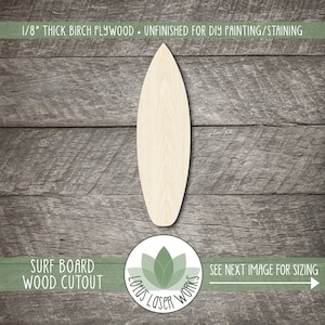 Surfboard Shape, Laser Cut Wood Blanks, Unfinished Wood Craft Cutouts