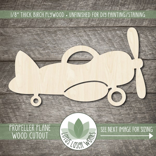 Wood Propeller Plane Cutout, Blank Wood Craft Embellishments, Wooden Airplane Shape