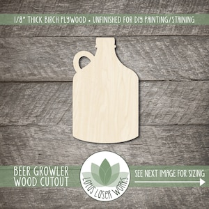 Beer Growler Shape, Laser Cut Wood Blanks, Unfinished Wooden Craft Cutouts
