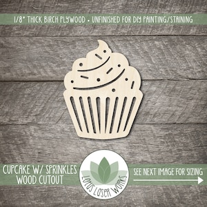 Cupcake Wood Cutout With Sprinkles: Unfinished Birch DIY Craft