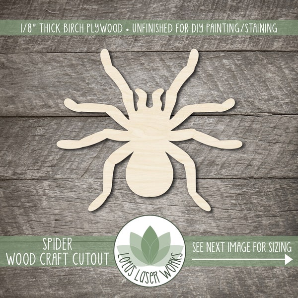 Spider Wood Cutout, Unfinished Wooden Craft Blanks, Laser Cut Shapes