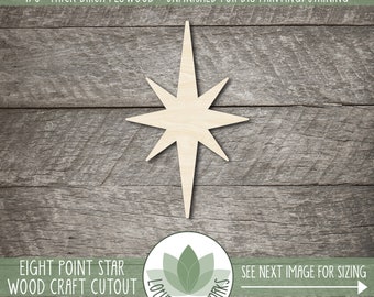 Wood Eight Point Star Cutout, Unfinished Wooden Craft Blanks, Laser Cut Shapes