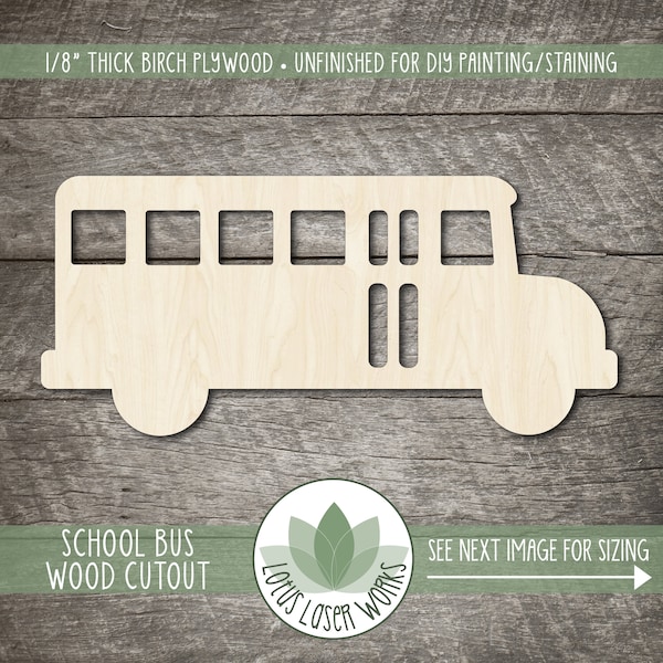 Wood School Bus Cutout, Blank Wood Craft Embellishments, Wooden School Bus Shape, Wood Cut Outs