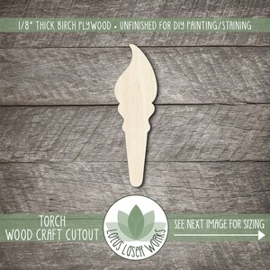 Wood Torch Craft Shape, Unfinished Wooden Cutouts, Laser Cut Blanks