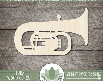 Tuba Shape, Unfinished Wooden Craft Cutouts, Laser Cut Wood Blanks