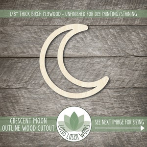Crescent Moon Wood Cutout, Celectial Themed Wooden Blanks, Shapes For Crafting