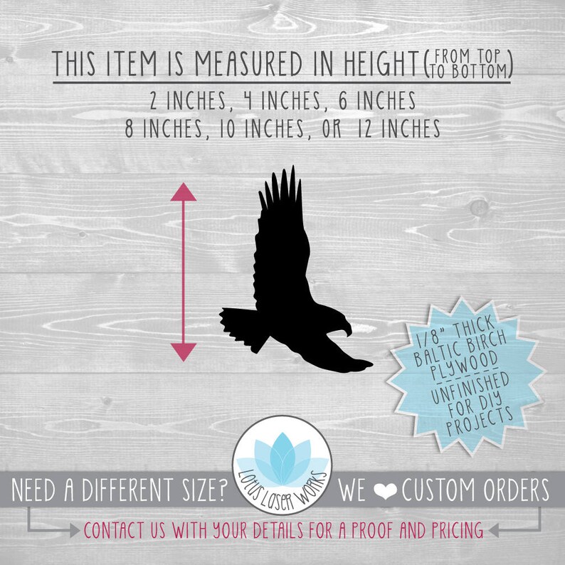 Unfished Wood Shapes For DIY Projects Laser Cut Wooden Eagle Many Size Options Availalbe Flying Eagle Wood Cutout Shape