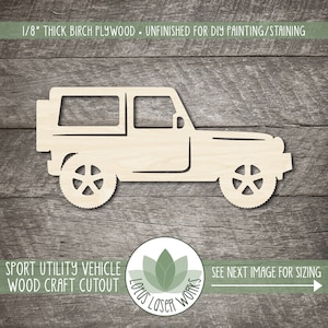 Sport Utility Vehicle Wood Shape, SUV Cutout For DIY Craft Projects, Painting Blanks