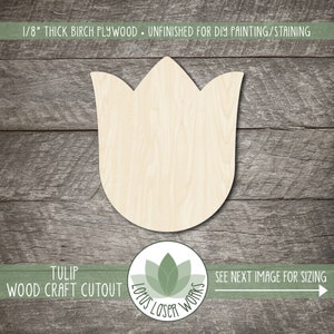 Tulip Wood Shape, Unfinished Wooden Craft Cutouts, Laser Cut Blanks