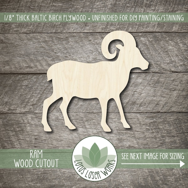 Bighorn Sheep Shape, Wood Craft Supply, Unfinished Wood Blanks, Laser Cut Wooden Ram Cutout, Wood Animal Embellishment