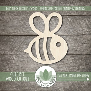 Cute Bee Wood Cutout, Wooden Bumblebee Shape, Nature Nursery Decor, Laser Cut Wooden Animal Shapes