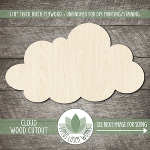 Cloud Wood Cutout, Unfinished Wood Blanks, DIY Craft Embellishment, Laser Cut Wooden Cloud Shapes