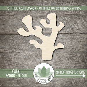 Wood Coral Shape, Unfinished Wooden Blanks, Laser Cut Craft Cutouts