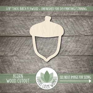 Acorn Wood Shapes, Unfinished Wood Cutouts For DIY Crafting, Laser Cut Blanks
