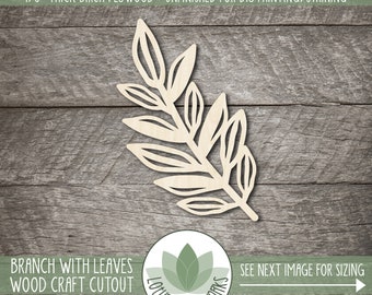 Wood Branch With Leaves Cutout, Wood Craft Shapes, Unfinished Wood Craft Blanks, Laser Cut Wooden Branch Shapes, Wood Craft Supplies