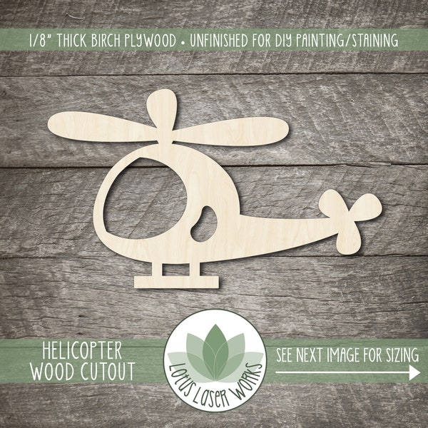 Helicopter Wood Cutout, Unfinished Wood Blanks, Laser Cut Wooden Helicopter Shape, DIY Craft Embellishment