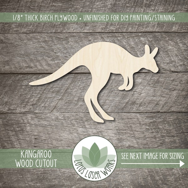 Kangaroo Wood Cutout, Unfinished Wooden Craft Supplies, Laser Cut Shapes